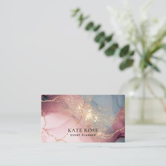 シックエレガントピンク金ゴールドグリッター水彩 名刺 (スタンド正面)