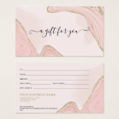 シックエレガントピンク金ゴールド大理石瑪瑙ギフトカード (正面&裏面)