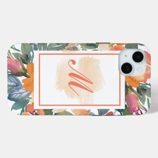 シックエレガントピーチウォーターカラーフラワーズモノグラムM Case-Mate iPhoneケース (裏面 (横))