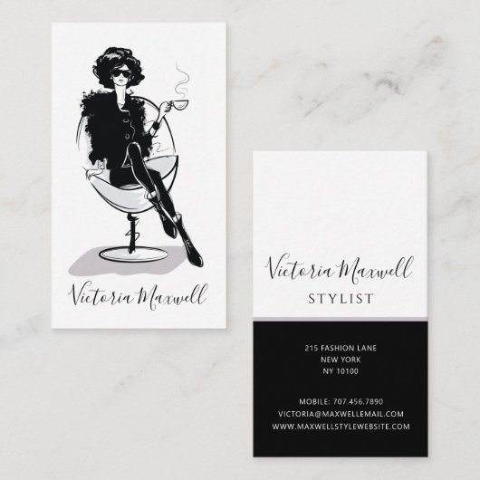 シックエレガントファッショナブルスタイリッシュ女性の垂直 名刺 (正面/裏面)