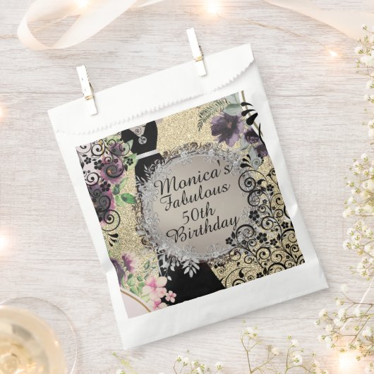 シックエレガントファブラス50誕生日カスタマイズ フェイバーバッグ (クリップ留めされた状態)