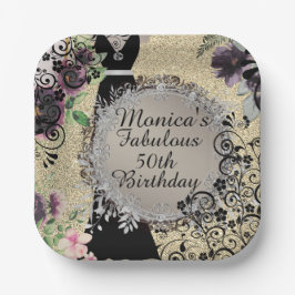 シックエレガントファブラス50誕生日カスタマイズ ペーパープレート