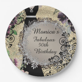 シックエレガントファブラス50誕生日パーソナライズされた ペーパープレート