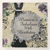 シックエレガントファブラス50th誕生日 ガラスコースター (正面)