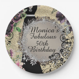 シックエレガントファブラス50th誕生日 ペーパープレート