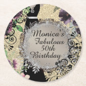 シックエレガントファブラス50th誕生日 ラウンドペーパーコースター (正面)
