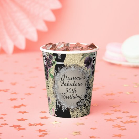 シックエレガントファブラス50th誕生日 紙コップ (インサイチュ)