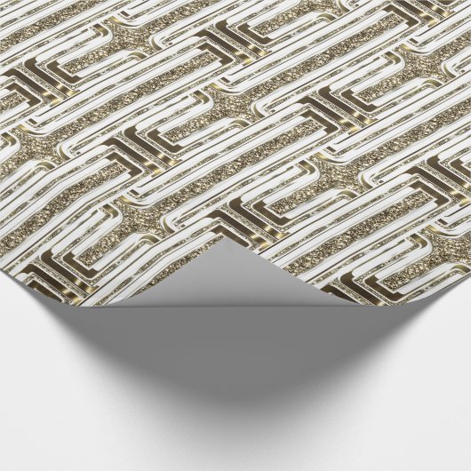 シックエレガントフェイクゴールドフォイル白色パターン ラッピングペーパー (角)