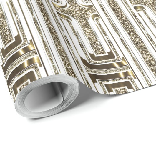 シックエレガントフェイクゴールドフォイル白色パターン ラッピングペーパー (ロールコーナー)