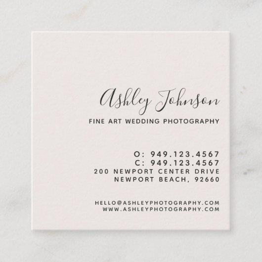 シックエレガントフォトグラファー写真タイポグラフィ赤面 スクエア名刺 (正面)