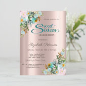 シックエレガントフラワーズバラ金ゴールドスウィート16 招待状 (スタンド正面)