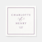 シックエレガントフレームパープル&ホワイト結婚ズ スタンダードカクテルナプキン (正面)