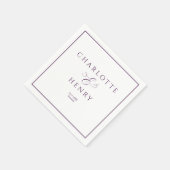 シックエレガントフレームパープル&ホワイト結婚ズ スタンダードカクテルナプキン (角)