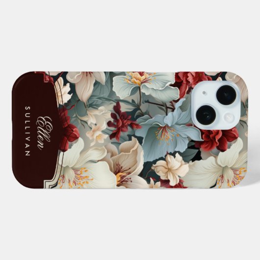 シックエレガントフローラと名前をカスタムする/モノグラム Case-Mate iPhoneケース (裏面 (横))