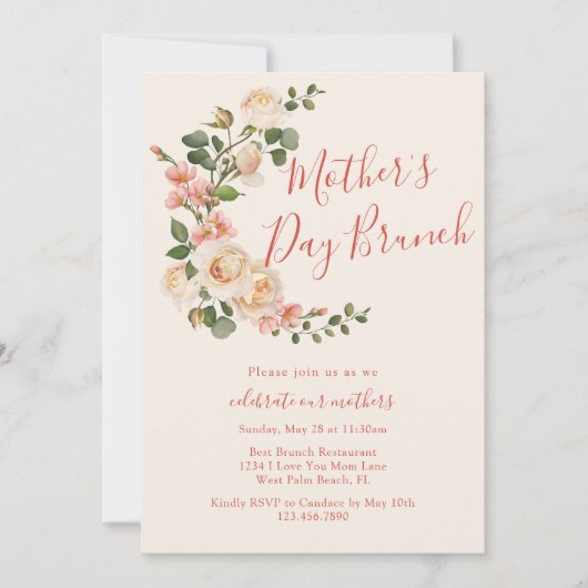 シックエレガントフローラアーチバラマザーズデイブランチ 招待状 (正面)