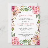 シックエレガントフローラガーリー卒業パーティー 招待状 (正面)