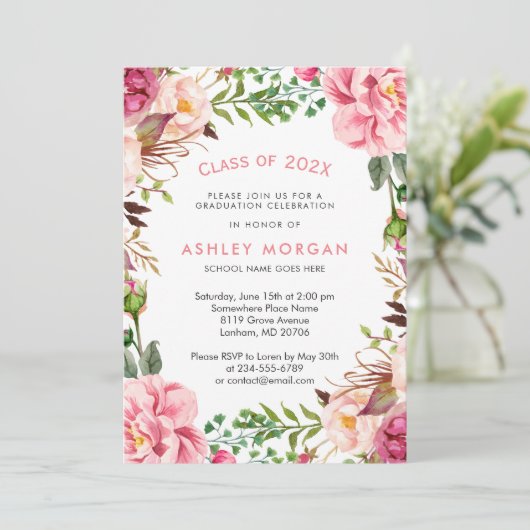 シックエレガントフローラガーリー卒業パーティー 招待状 (スタンド正面)