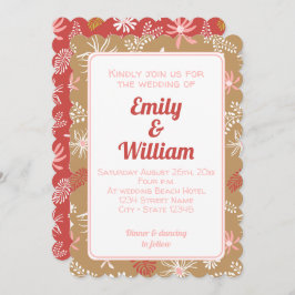 シックエレガントフローラダスティピンク結婚式招待状 招待状