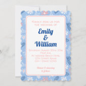シックエレガントフローラダスティブルー結婚式招待状 招待状 (正面)