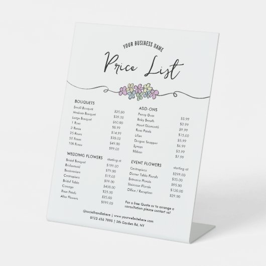 シックエレガントフローラデザイン価格表メニュー 台座サイン (正面)