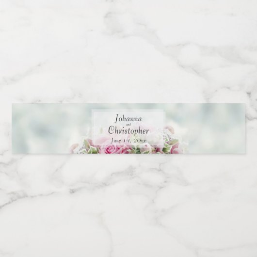 シックエレガントフローラピンクローゼピーニーバッド結婚ズ ペットボトルラベル (シングルラベル)