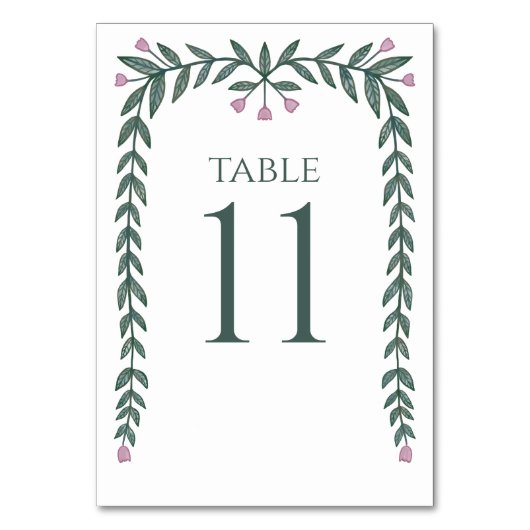 シックエレガントフローラフレームボタニカルつる植物ピンク テーブルナンバー (正面)