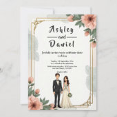 シックエレガントフローラフレーム新郎新婦結婚ズ 招待状 (正面)