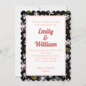シックエレガントフローラブラックピンク結婚式招待状 招待状 (正面)