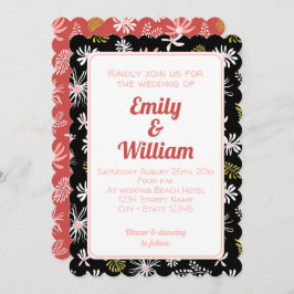 シックエレガントフローラブラックピンク結婚式招待状 招待状
