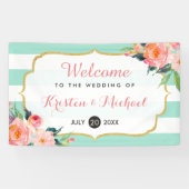 シックエレガントフローラミントグストライプリーン結婚ズ 横断幕 (横)