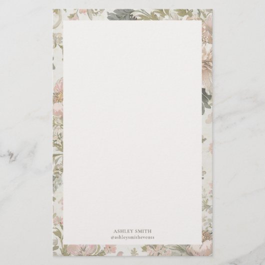 シックエレガントフローラモノグラム文房具紙 便箋 (正面)