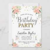 シックエレガントフローラ牡丹婦人誕生日 招待状 (正面)
