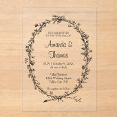 シックエレガントフローラ結婚リース アクリル招待状 (正面)