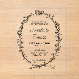 シックエレガントフローラ結婚リース アクリル招待状