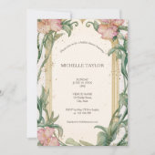 シックエレガントフローラ赤面ピンクアールヌーボー 招待状 (正面)