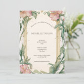 シックエレガントフローラ赤面ピンクアールヌーボー 招待状 (スタンド正面)