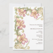 シックエレガントフローラ赤面ピンクアールヌーボー 招待状 (正面)