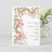 シックエレガントフローラ赤面ピンクアールヌーボー 招待状 (スタンド正面)