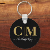 シックエレガントブモダンラック金ゴールドビジネスモノグラム キーホルダー (正面)