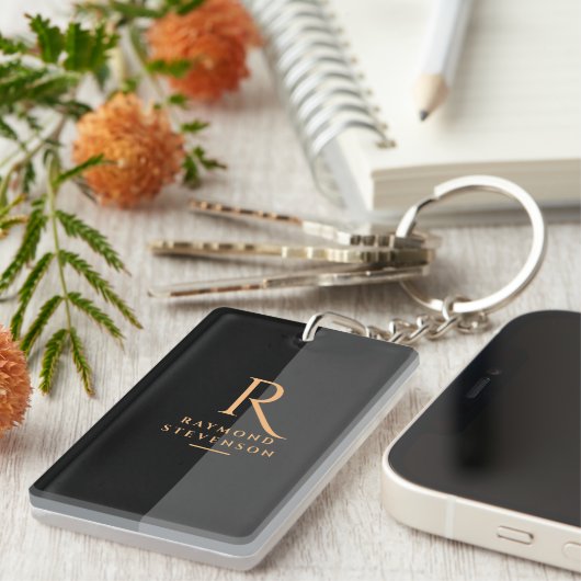 シックエレガントブモダンラック金ゴールドモノグラムの キーホルダー (正面右)