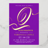 シックエレガントブライトパープル15thクインチェニェラパーティー 箔招待状 (正面)