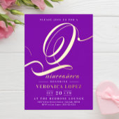 シックエレガントブライトパープル15thクインチェニェラパーティー 箔招待状