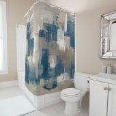 シックエレガントブラウンダークブルーのブラシストローク芸術的 シャワーカーテン (インサイチュ)