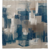 シックエレガントブラウンダークブルーのブラシストローク芸術的 シャワーカーテン (正面)