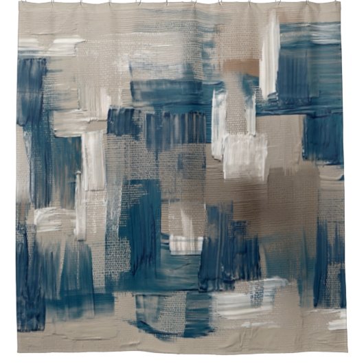 シックエレガントブラウンダークブルーのブラシストローク芸術的 シャワーカーテン (正面)