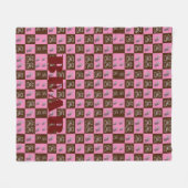 シックエレガントブラウンプレイド&ベア フリースブランケット (正面(横))