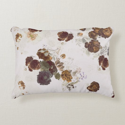 シックエレガントブラウンベージュバラフローラトワール アクセントクッション (正面)