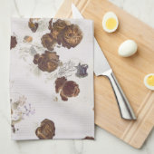 シックエレガントブラウンベージュバラフローラトワール キッチンタオル (四つ折り)