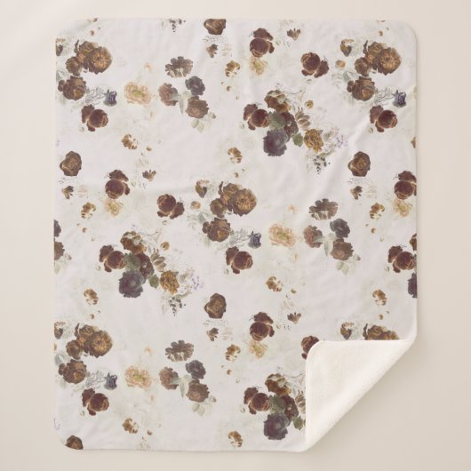 シックエレガントブラウンベージュバラフローラトワール シェルパブランケット (正面)