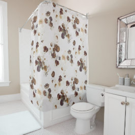 シックエレガントブラウンベージュバラフローラトワール シャワーカーテン